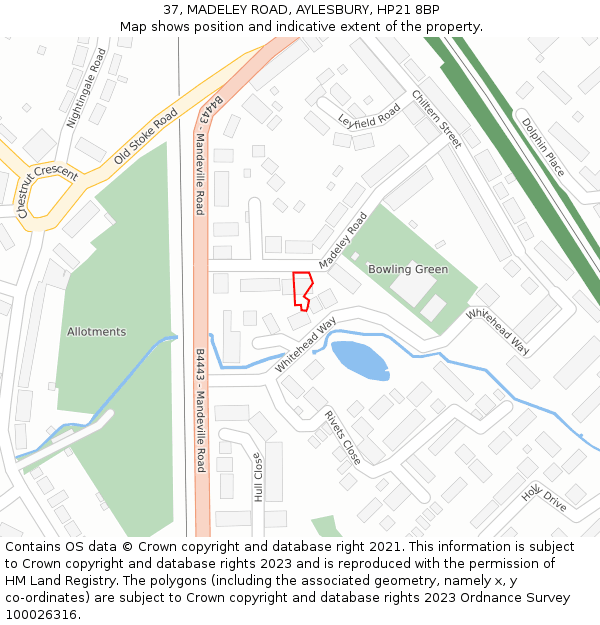 37, MADELEY ROAD, AYLESBURY, HP21 8BP: Location map and indicative extent of plot