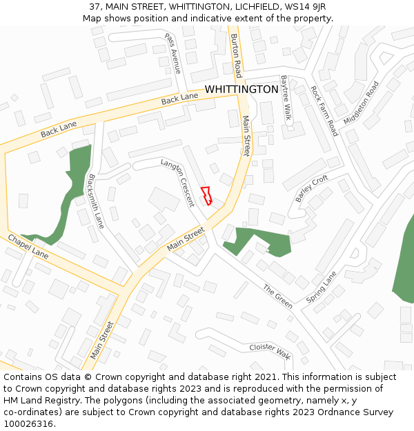37, MAIN STREET, WHITTINGTON, LICHFIELD, WS14 9JR: Location map and indicative extent of plot