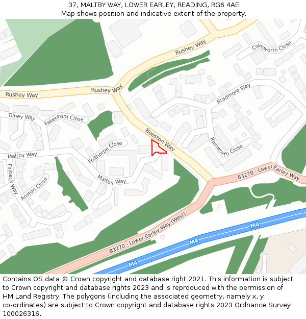 37, MALTBY WAY, LOWER EARLEY, READING, RG6 4AE: Location map and indicative extent of plot