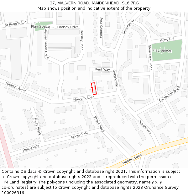 37, MALVERN ROAD, MAIDENHEAD, SL6 7RG: Location map and indicative extent of plot