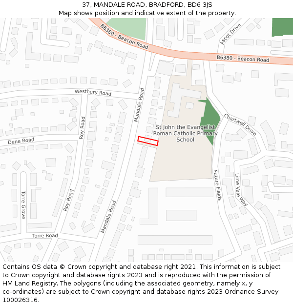 37, MANDALE ROAD, BRADFORD, BD6 3JS: Location map and indicative extent of plot