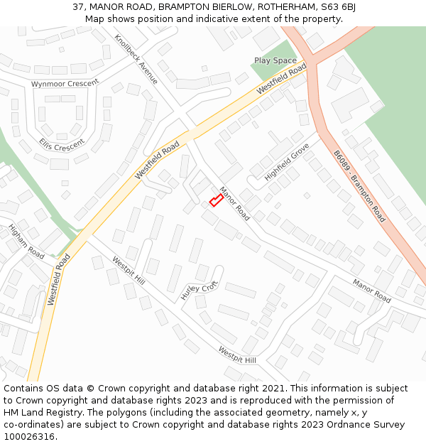 37, MANOR ROAD, BRAMPTON BIERLOW, ROTHERHAM, S63 6BJ: Location map and indicative extent of plot