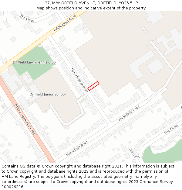37, MANORFIELD AVENUE, DRIFFIELD, YO25 5HP: Location map and indicative extent of plot