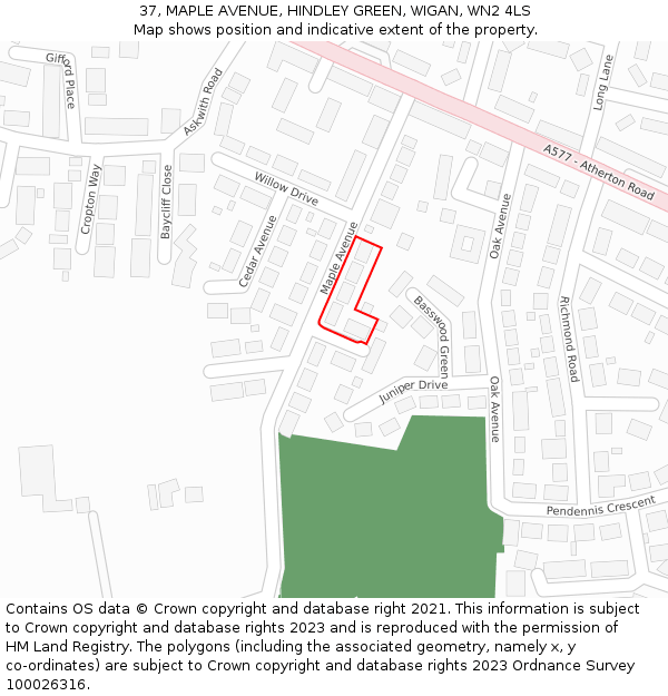 37, MAPLE AVENUE, HINDLEY GREEN, WIGAN, WN2 4LS: Location map and indicative extent of plot