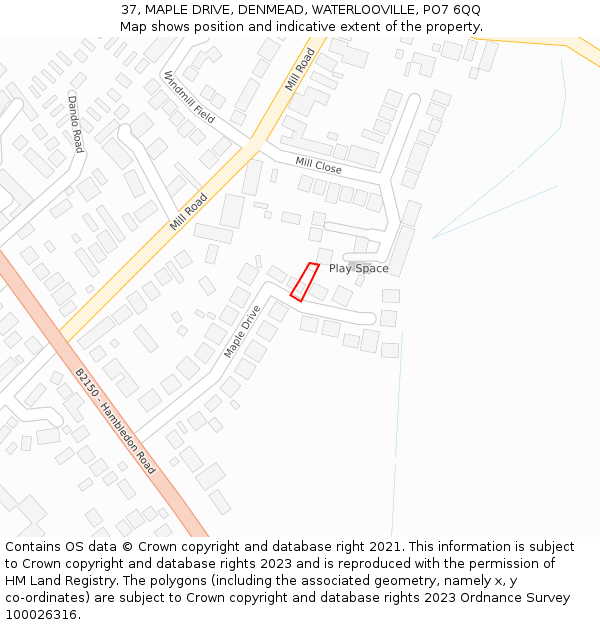 37, MAPLE DRIVE, DENMEAD, WATERLOOVILLE, PO7 6QQ: Location map and indicative extent of plot