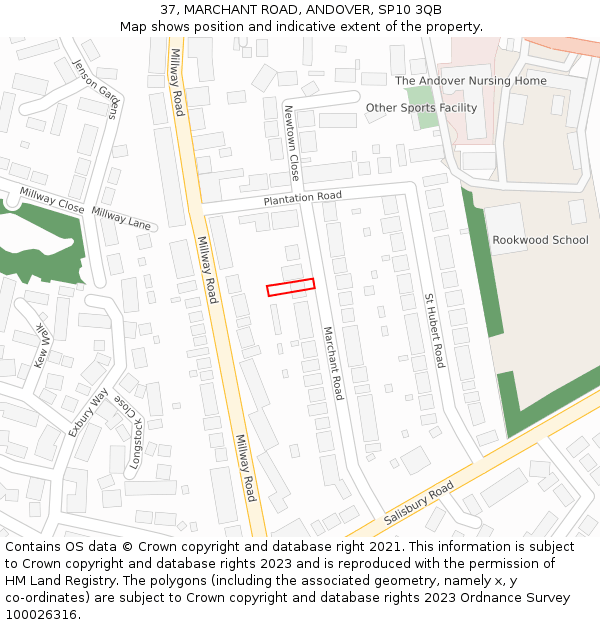 37, MARCHANT ROAD, ANDOVER, SP10 3QB: Location map and indicative extent of plot
