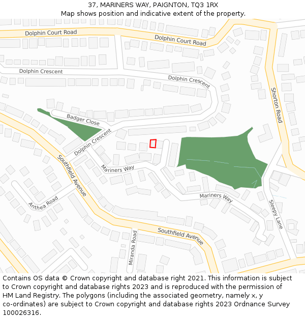 37, MARINERS WAY, PAIGNTON, TQ3 1RX: Location map and indicative extent of plot