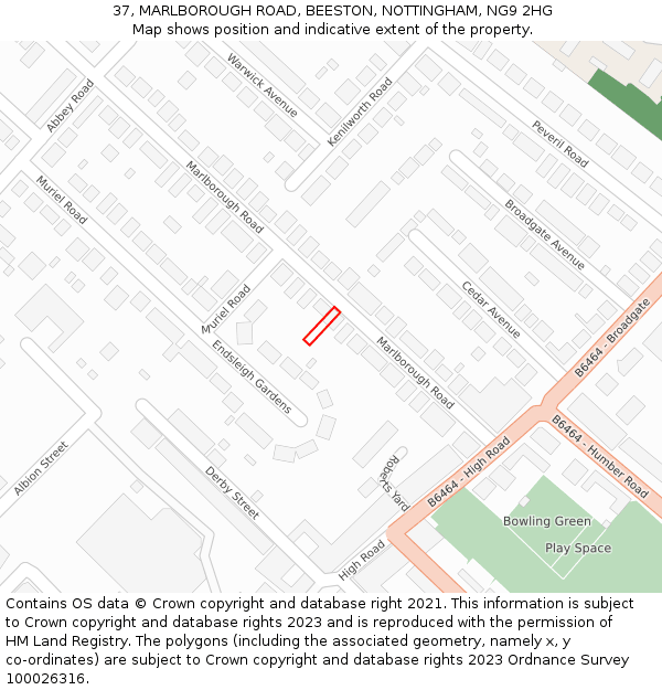 37, MARLBOROUGH ROAD, BEESTON, NOTTINGHAM, NG9 2HG: Location map and indicative extent of plot