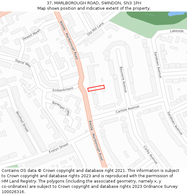 37, MARLBOROUGH ROAD, SWINDON, SN3 1PH: Location map and indicative extent of plot