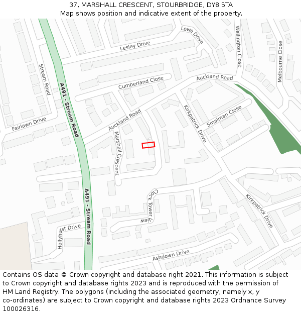 37, MARSHALL CRESCENT, STOURBRIDGE, DY8 5TA: Location map and indicative extent of plot