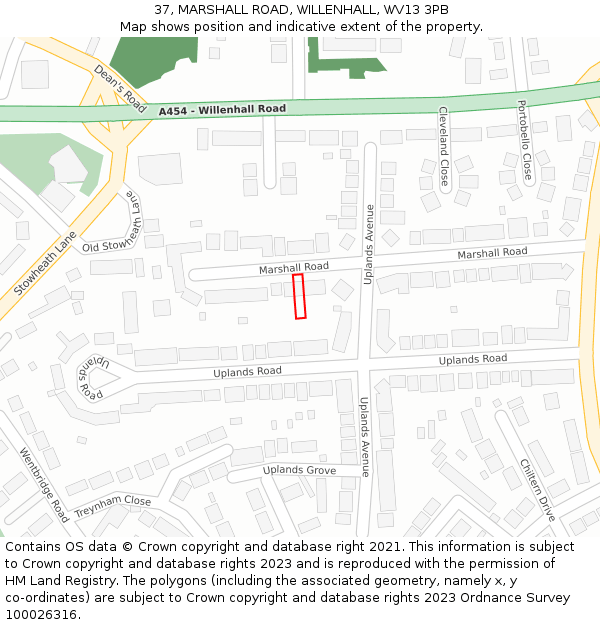 37, MARSHALL ROAD, WILLENHALL, WV13 3PB: Location map and indicative extent of plot