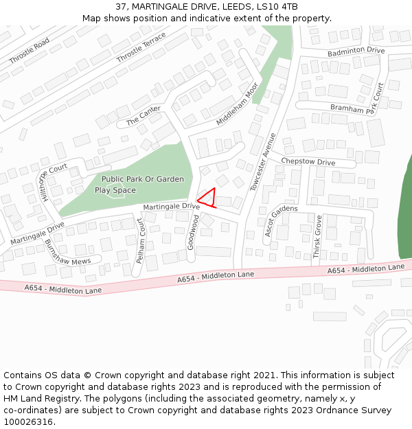 37, MARTINGALE DRIVE, LEEDS, LS10 4TB: Location map and indicative extent of plot