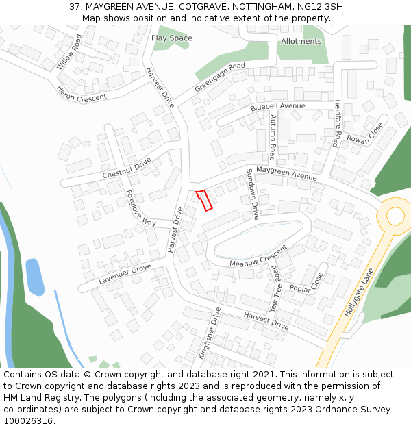 37, MAYGREEN AVENUE, COTGRAVE, NOTTINGHAM, NG12 3SH: Location map and indicative extent of plot