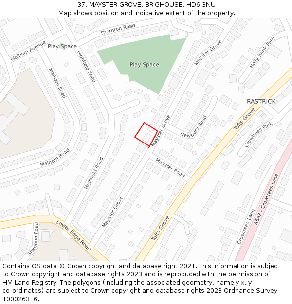 37, MAYSTER GROVE, BRIGHOUSE, HD6 3NU: Location map and indicative extent of plot