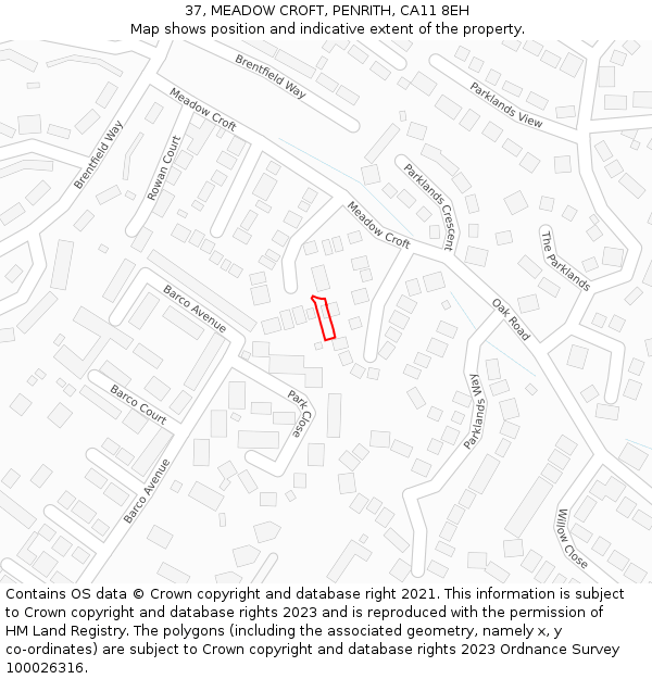 37, MEADOW CROFT, PENRITH, CA11 8EH: Location map and indicative extent of plot