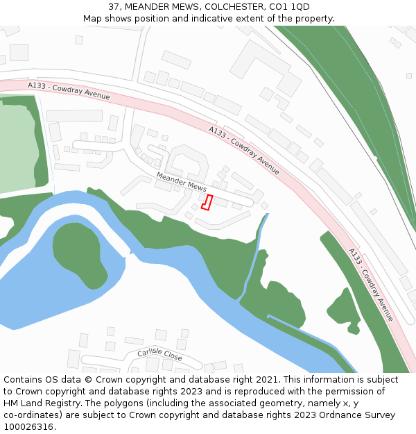 37, MEANDER MEWS, COLCHESTER, CO1 1QD: Location map and indicative extent of plot