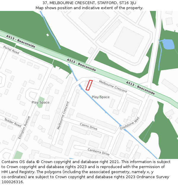 37, MELBOURNE CRESCENT, STAFFORD, ST16 3JU: Location map and indicative extent of plot