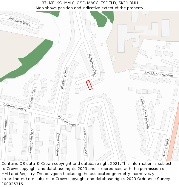 37, MELKSHAM CLOSE, MACCLESFIELD, SK11 8NH: Location map and indicative extent of plot