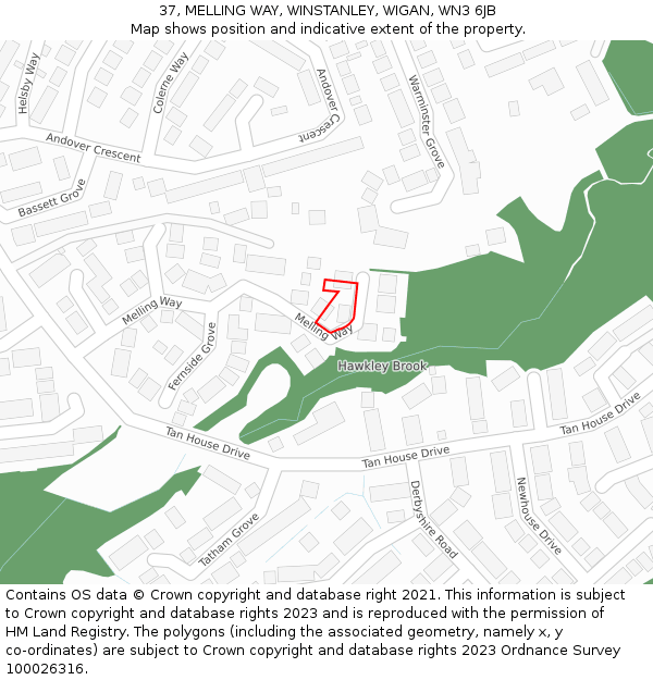 37, MELLING WAY, WINSTANLEY, WIGAN, WN3 6JB: Location map and indicative extent of plot