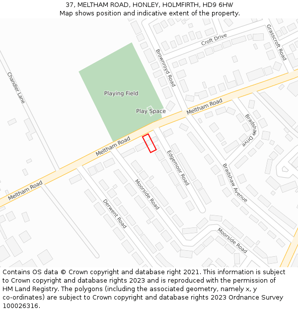 37, MELTHAM ROAD, HONLEY, HOLMFIRTH, HD9 6HW: Location map and indicative extent of plot