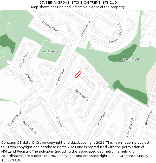 37, MENAI GROVE, STOKE-ON-TRENT, ST3 1UD: Location map and indicative extent of plot
