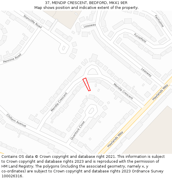 37, MENDIP CRESCENT, BEDFORD, MK41 9ER: Location map and indicative extent of plot
