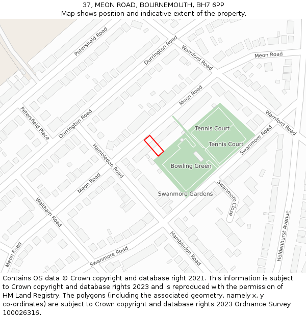 37, MEON ROAD, BOURNEMOUTH, BH7 6PP: Location map and indicative extent of plot