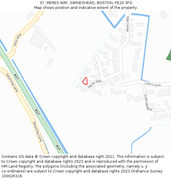 37, MERES WAY, SWINESHEAD, BOSTON, PE20 3FG: Location map and indicative extent of plot
