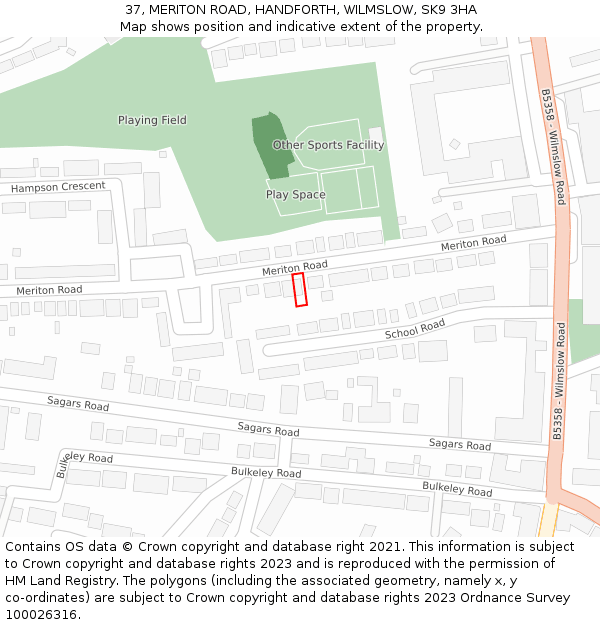 37, MERITON ROAD, HANDFORTH, WILMSLOW, SK9 3HA: Location map and indicative extent of plot