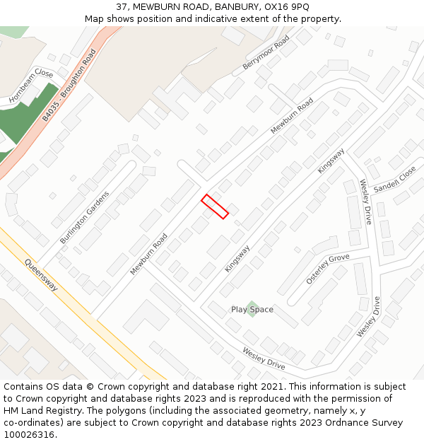 37, MEWBURN ROAD, BANBURY, OX16 9PQ: Location map and indicative extent of plot