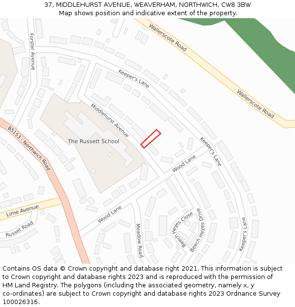37, MIDDLEHURST AVENUE, WEAVERHAM, NORTHWICH, CW8 3BW: Location map and indicative extent of plot