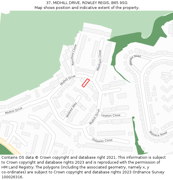37, MIDHILL DRIVE, ROWLEY REGIS, B65 9SG: Location map and indicative extent of plot