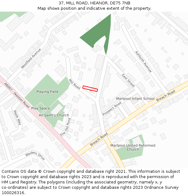 37, MILL ROAD, HEANOR, DE75 7NB: Location map and indicative extent of plot