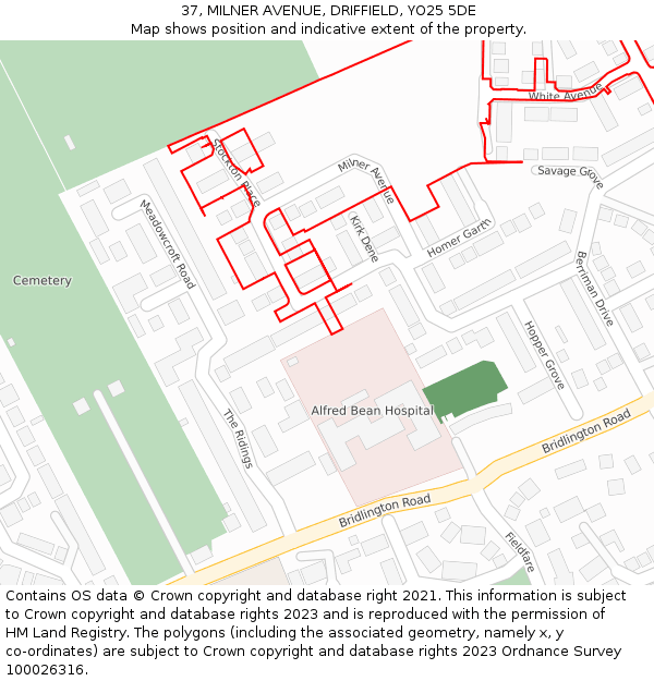 37, MILNER AVENUE, DRIFFIELD, YO25 5DE: Location map and indicative extent of plot