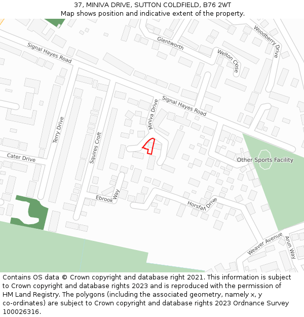 37, MINIVA DRIVE, SUTTON COLDFIELD, B76 2WT: Location map and indicative extent of plot