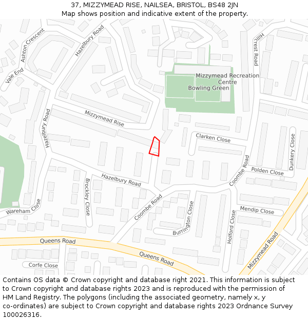 37, MIZZYMEAD RISE, NAILSEA, BRISTOL, BS48 2JN: Location map and indicative extent of plot