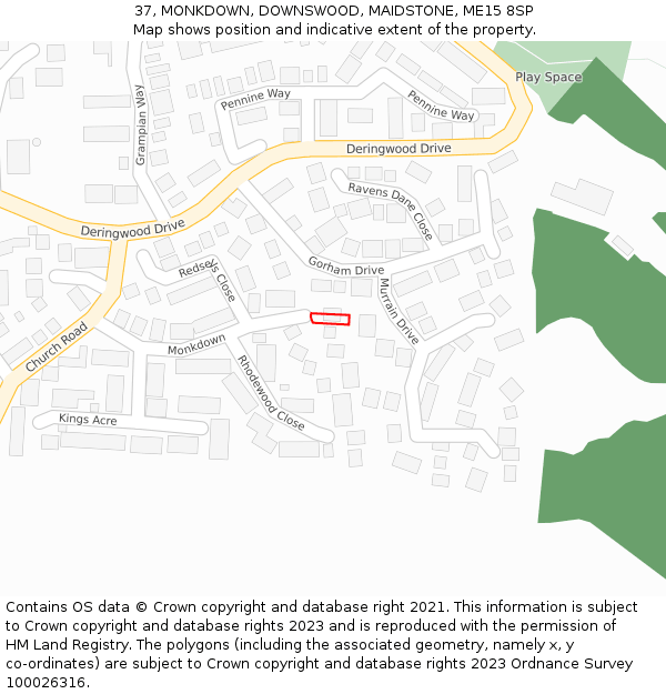 37, MONKDOWN, DOWNSWOOD, MAIDSTONE, ME15 8SP: Location map and indicative extent of plot
