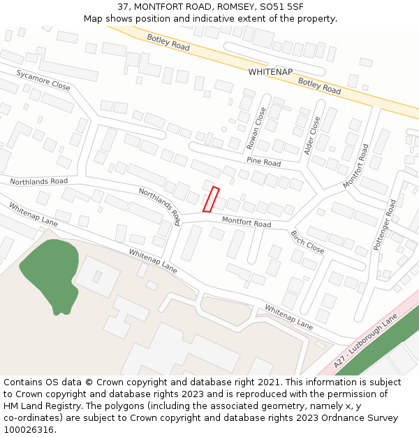 37, MONTFORT ROAD, ROMSEY, SO51 5SF: Location map and indicative extent of plot