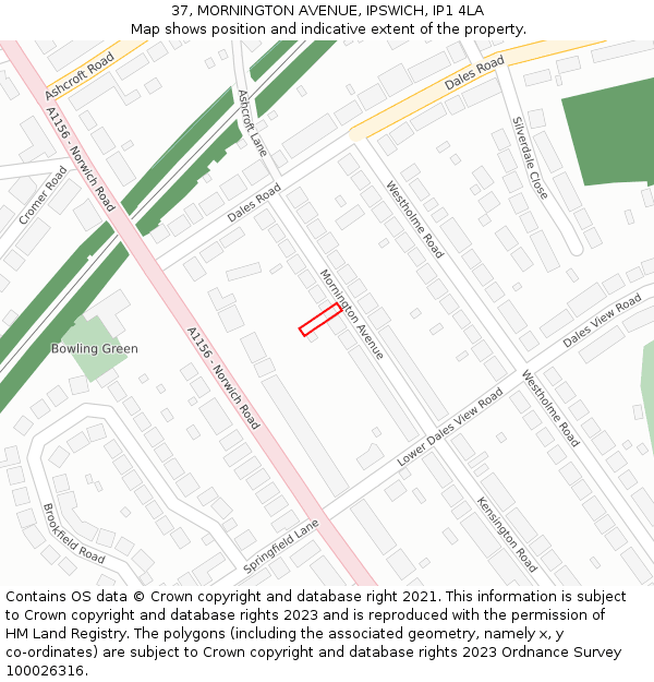 37, MORNINGTON AVENUE, IPSWICH, IP1 4LA: Location map and indicative extent of plot
