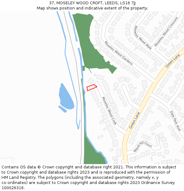 37, MOSELEY WOOD CROFT, LEEDS, LS16 7JJ: Location map and indicative extent of plot