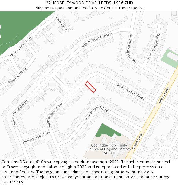 37, MOSELEY WOOD DRIVE, LEEDS, LS16 7HD: Location map and indicative extent of plot