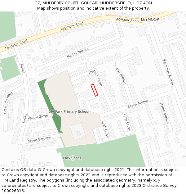 37, MULBERRY COURT, GOLCAR, HUDDERSFIELD, HD7 4DN: Location map and indicative extent of plot