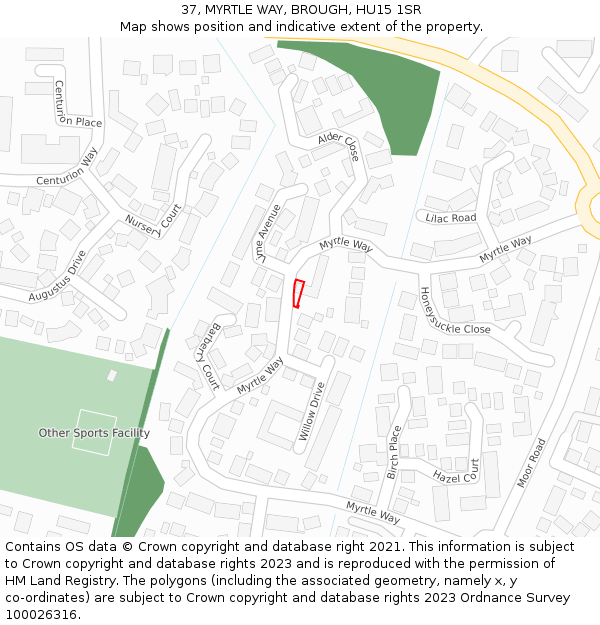 37, MYRTLE WAY, BROUGH, HU15 1SR: Location map and indicative extent of plot