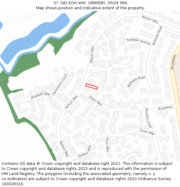 37, NELSON WAY, GRIMSBY, DN34 5RA: Location map and indicative extent of plot