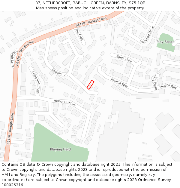 37, NETHERCROFT, BARUGH GREEN, BARNSLEY, S75 1QB: Location map and indicative extent of plot