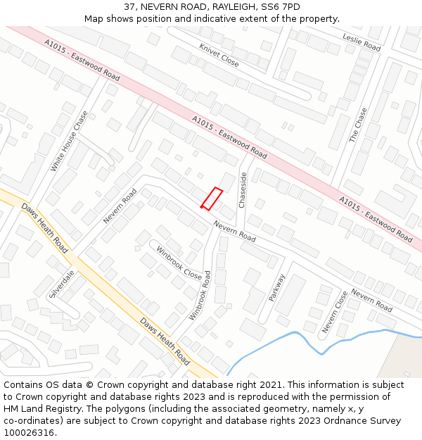 37, NEVERN ROAD, RAYLEIGH, SS6 7PD: Location map and indicative extent of plot