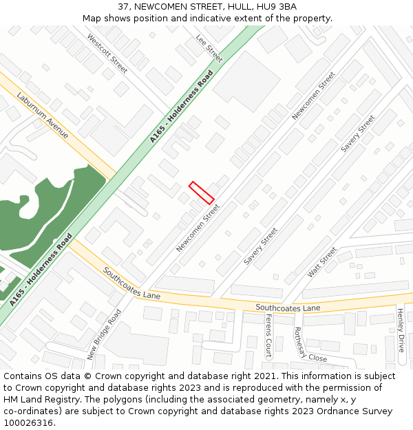 37, NEWCOMEN STREET, HULL, HU9 3BA: Location map and indicative extent of plot