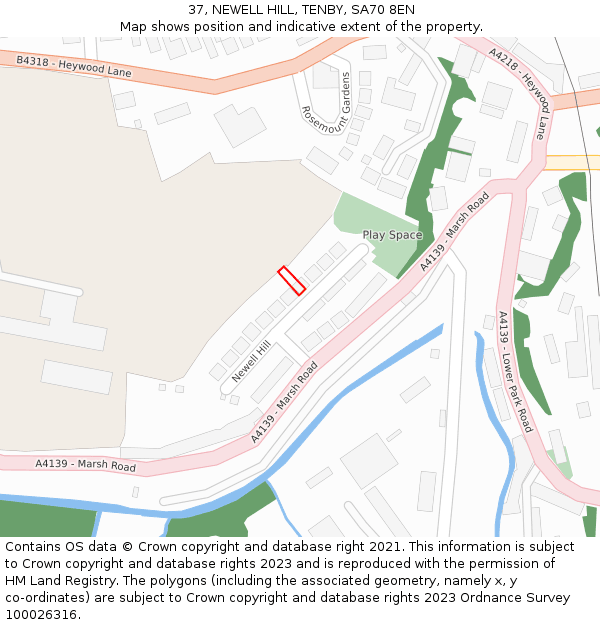 37, NEWELL HILL, TENBY, SA70 8EN: Location map and indicative extent of plot