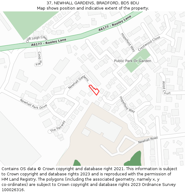 37, NEWHALL GARDENS, BRADFORD, BD5 8DU: Location map and indicative extent of plot