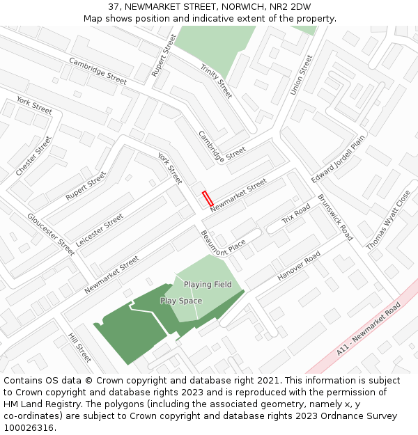 37, NEWMARKET STREET, NORWICH, NR2 2DW: Location map and indicative extent of plot